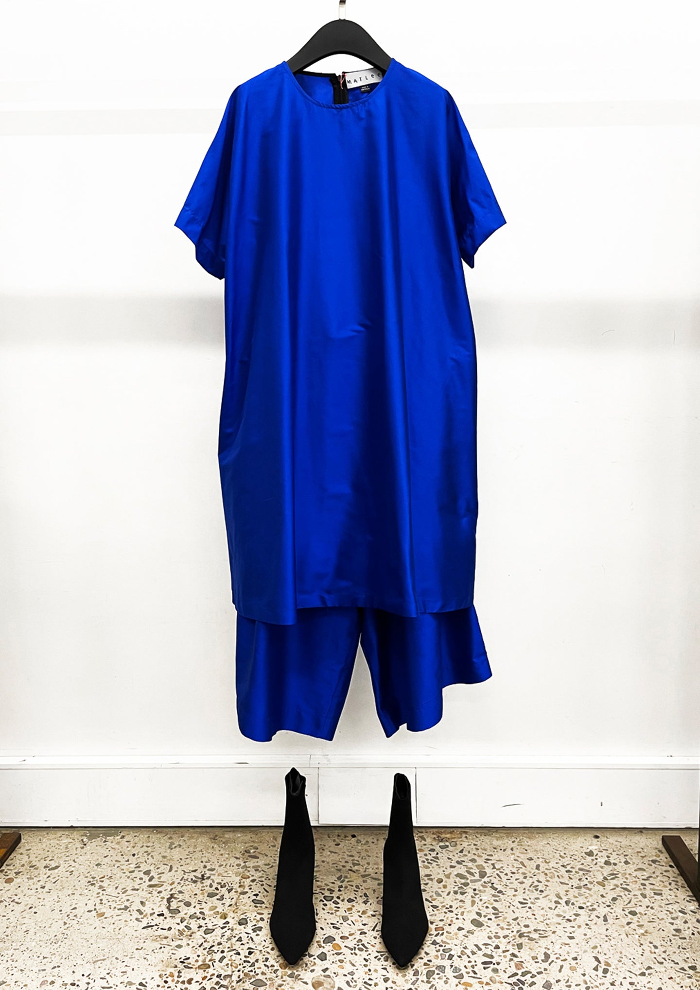 100.099BLU - SILK OVERSIZED TEE DRESS - ROYAL BLUE